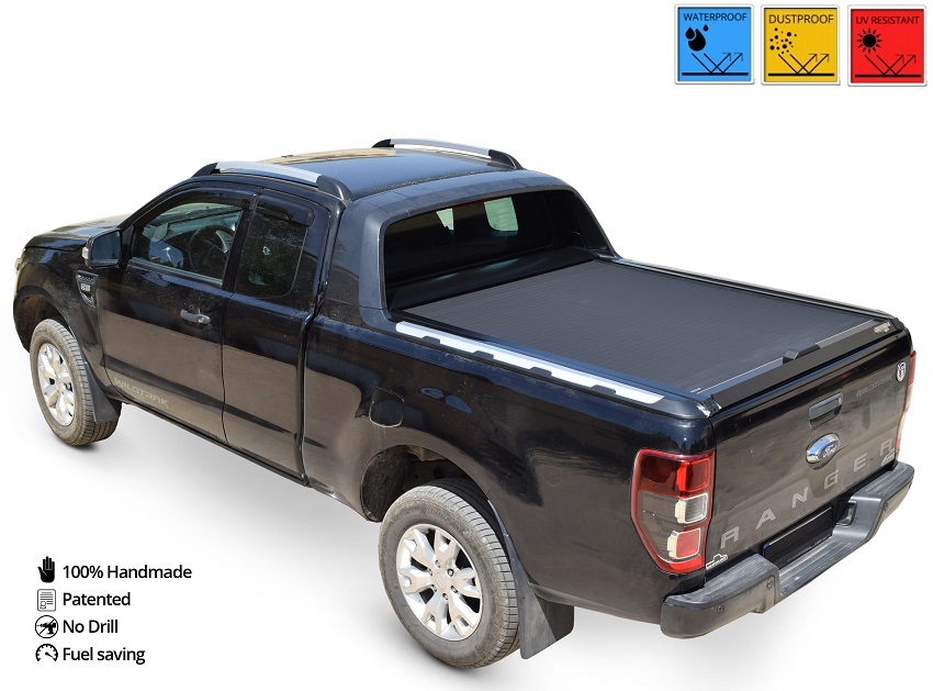 Laderaumabdeckung - Rollverdeck für FORD Ranger WildTrak Space Cab ab 11/2012+ & 2016+ SOT 1309 black matt