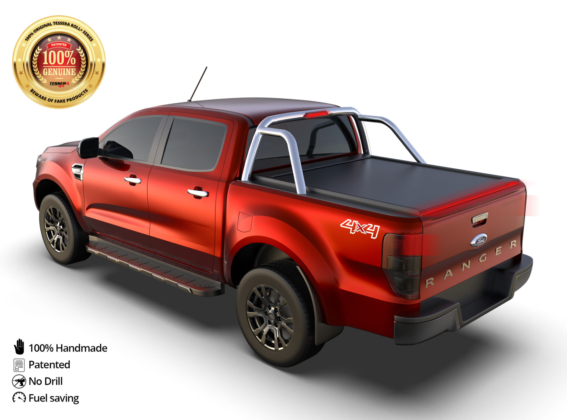 Tessera4x4 Roll+ Laderaumabdeckung "Basic" für FORD Ranger LIMITED D/C ab 11/2012+ & 2016+& 2020+ TESS 1406 ROLL black matt