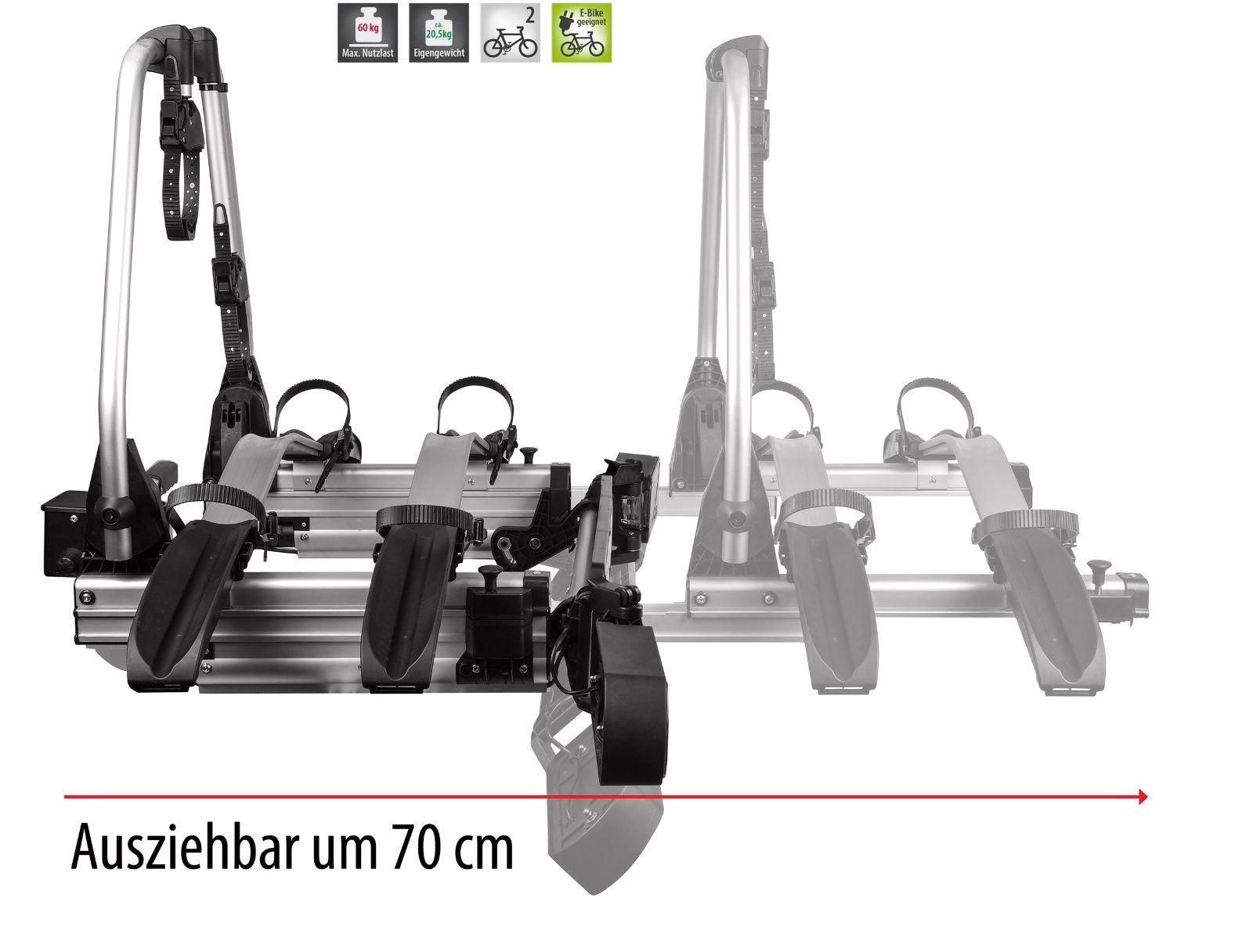 E-Bike – Fahrrad Fahrradträger Kupplungsträger ausziehbar für 2 Fahrräder für alle Autos mit Anhängerkupplung 51010Fahrradständer – Bild 8