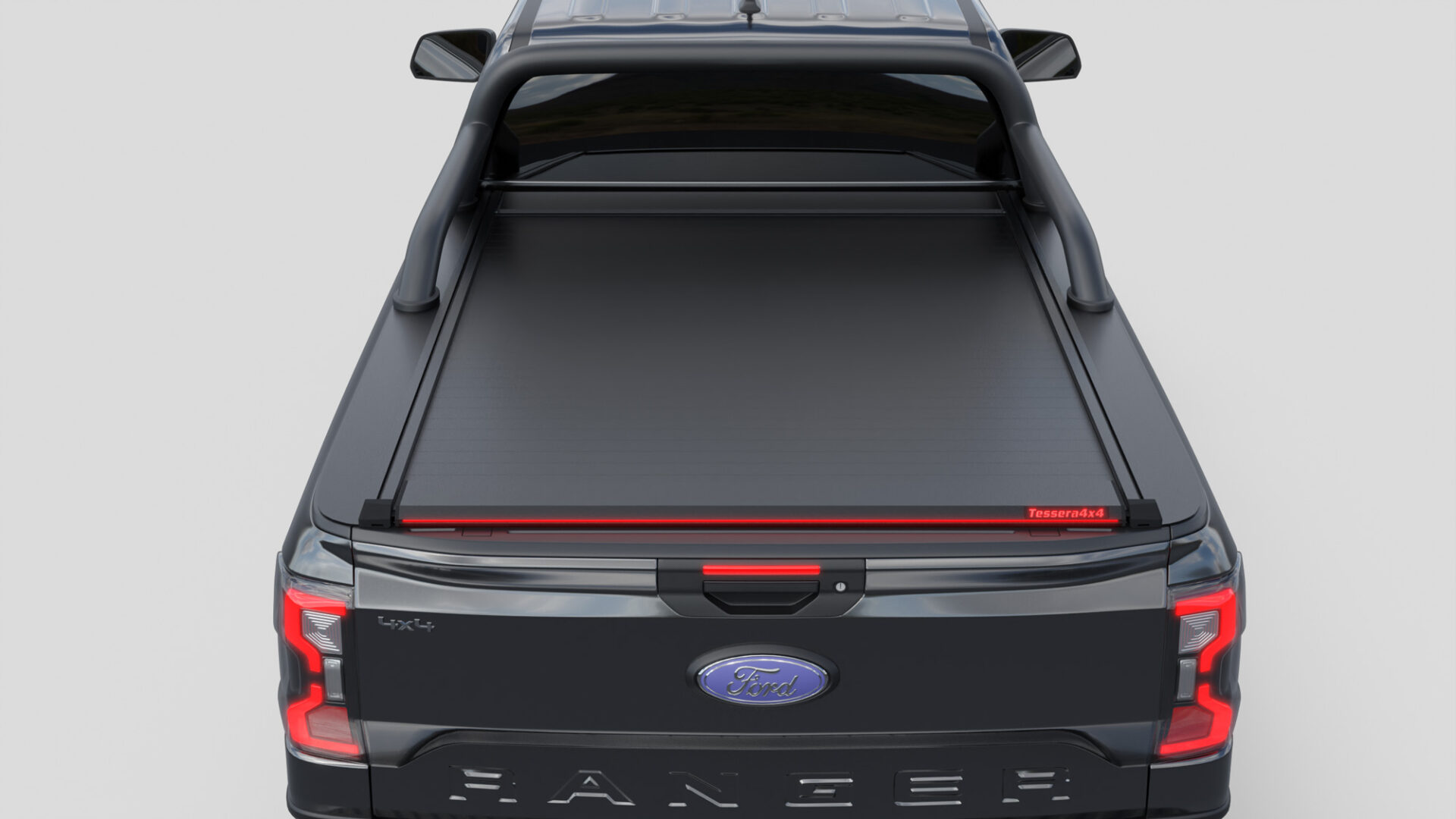 Tessera Roll+ Laderaumabdeckung Rollverdeck "Basic" manuell für FORD Ranger T6.2 P703 2023+ Extrakabine mit OEM Überrollbügel TESS 14070 ROLL black matt