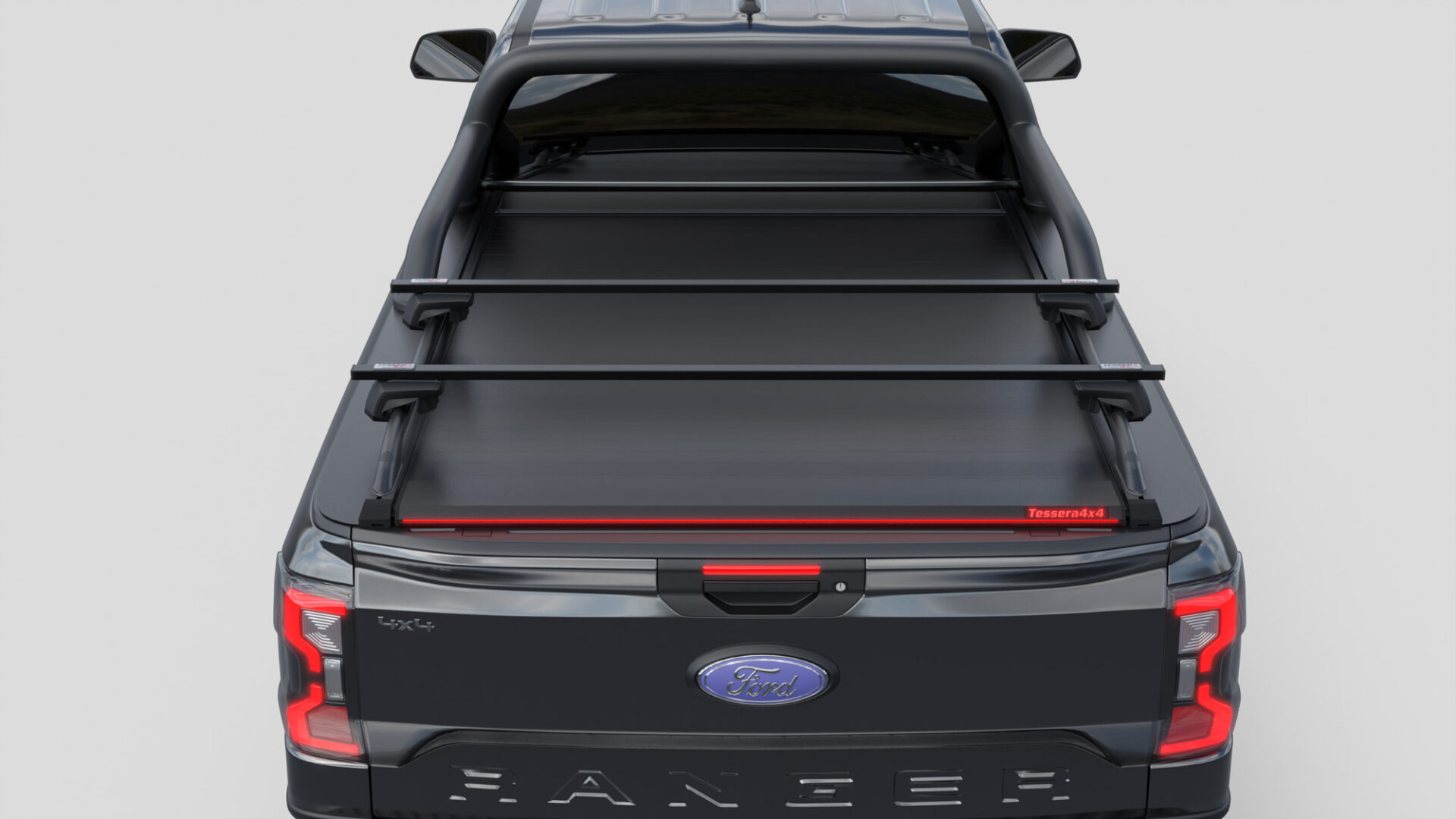 Tessera Roll+ Laderaumabdeckung Rollverdeck "Basic" manuell für FORD Ranger T6.2 P703 2023+ Extrakabine mit OEM Überrollbügel TESS 14070 ROLL black matt