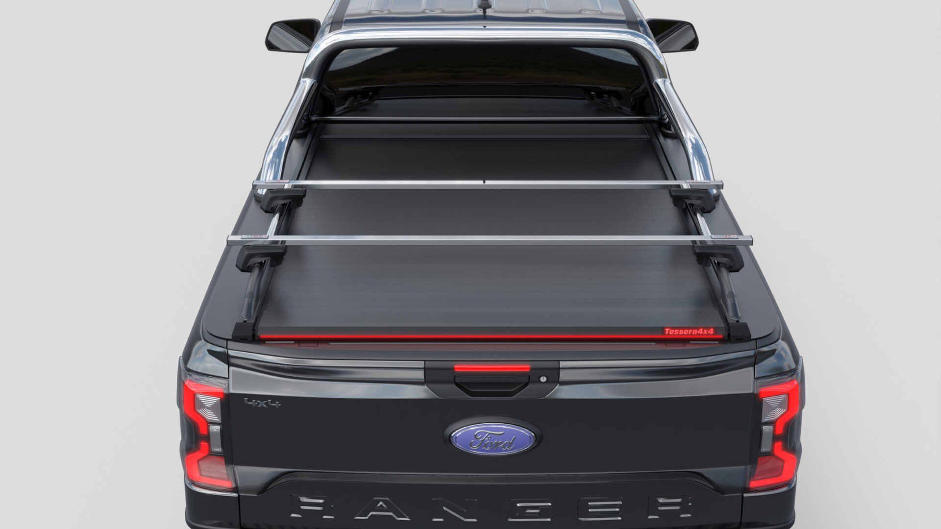 Tessera Roll+ Laderaumabdeckung Rollverdeck "Basic" manuell für FORD Ranger T6.2 P703 2023+ Extrakabine mit OEM Überrollbügel TESS 14070 ROLL black matt