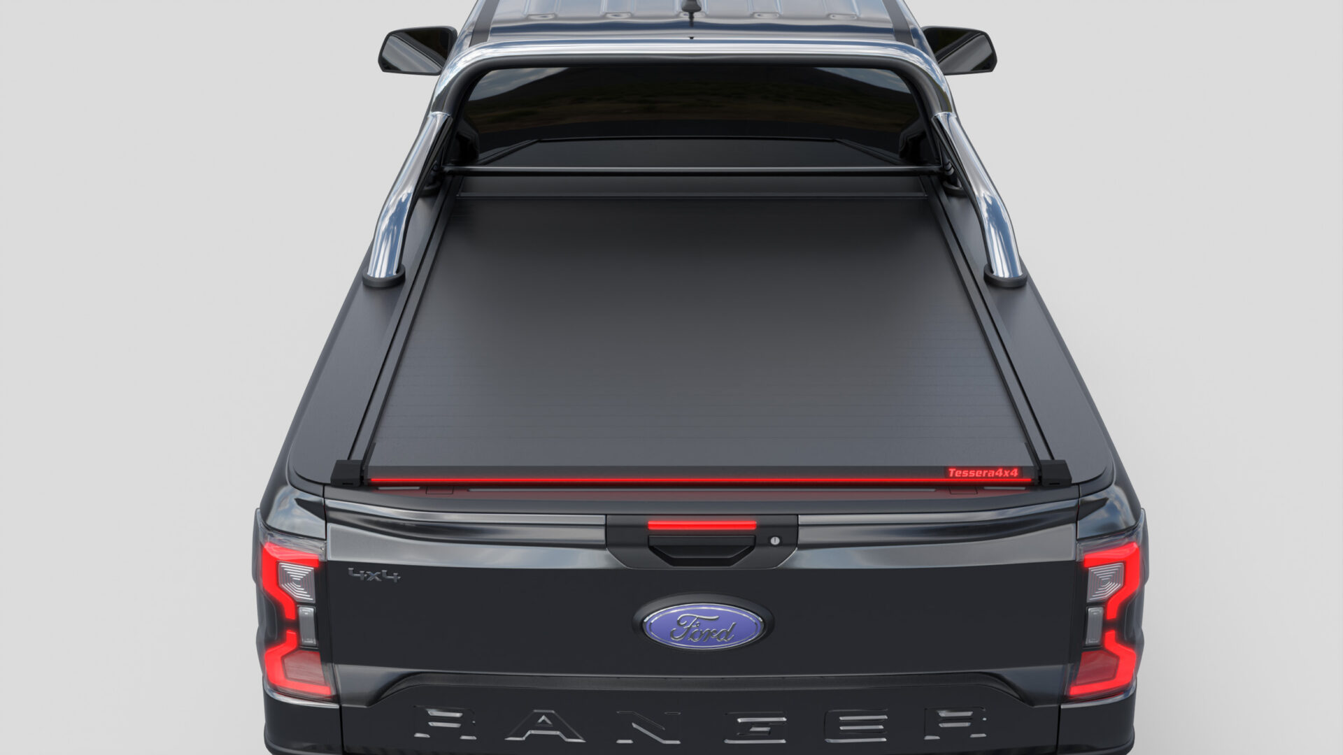 Tessera Roll+ Laderaumabdeckung Rollverdeck "Basic" manuell für FORD Ranger T6.2 P703 2023+ Extrakabine mit OEM Überrollbügel TESS 14070 ROLL black matt